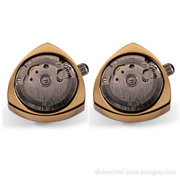Custom New Design Bule Crowns Stainless Steel Movement Cufflinks, IP Plating Automatic Watch Movement Cufflinks For Mens